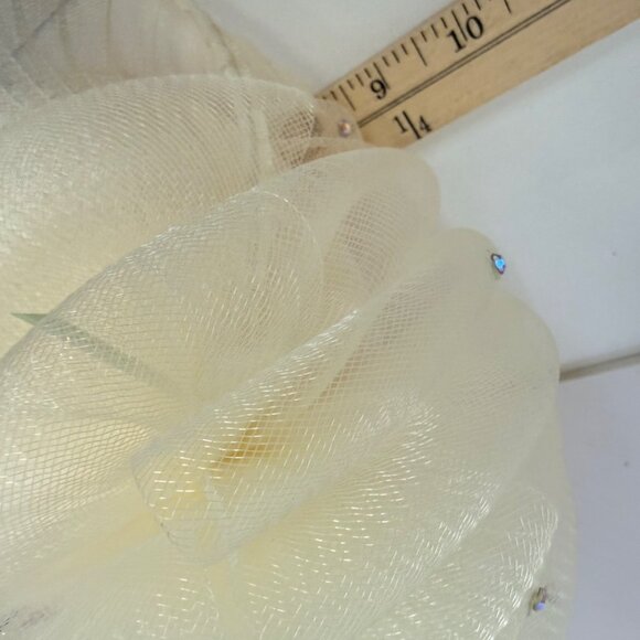 Cream Fascinator Pillbox Hat Organza VTG Church Tea Party Wedding Guest Derby